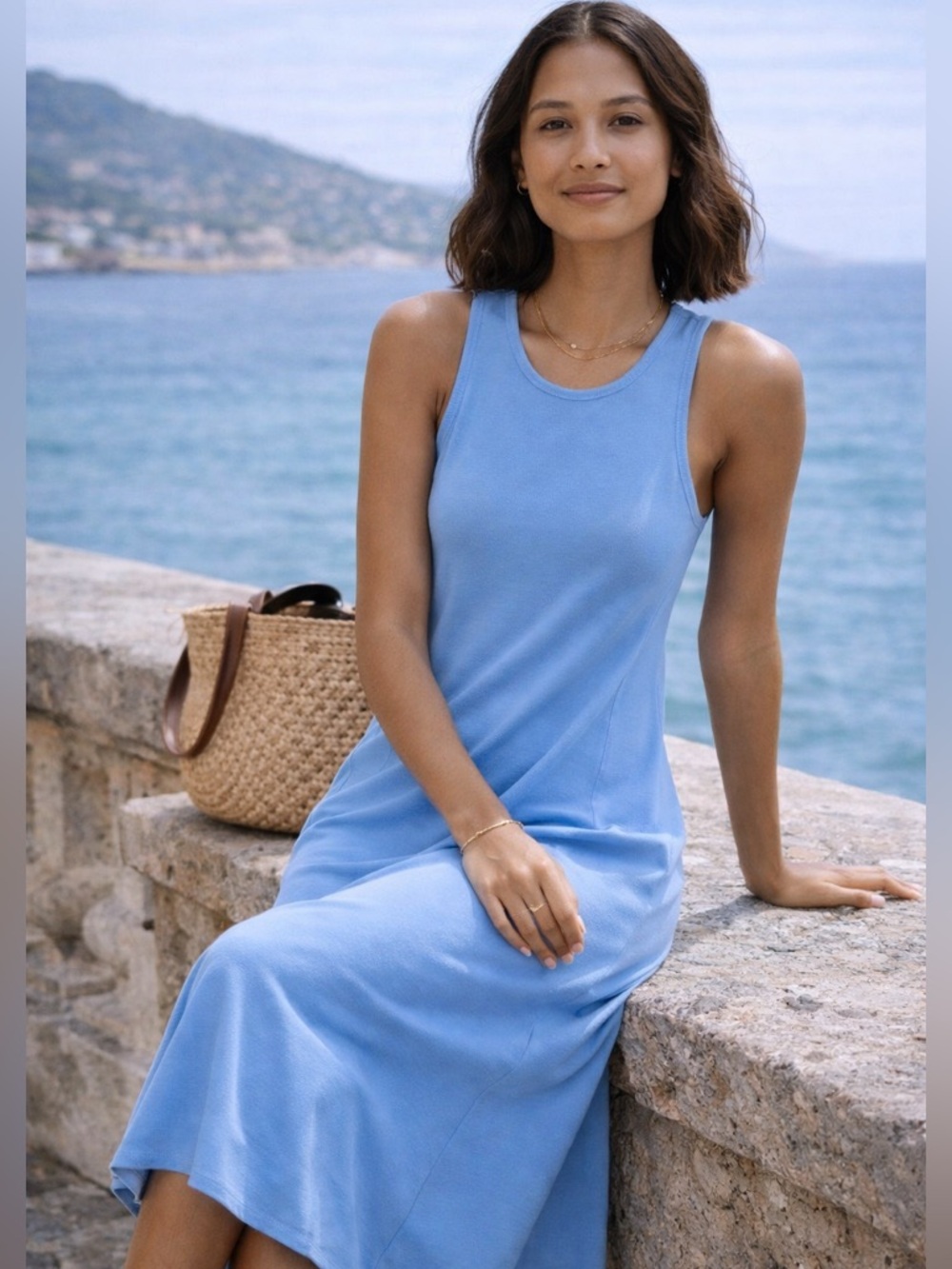 NWT COS Cotton- Jersey Sleeveless Maxi Dress in Blue Size M - Picture 6 of 17